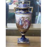 ROYAL VIENNA HANDPAINTED AND GILDED TWO HANDLE VASE AND COVER, WITH NEOCLASSICAL SCENES, SIGNED,