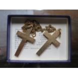 TWO 15ct GOLD CROSSES,