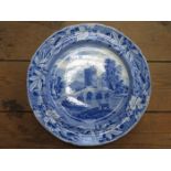 SET OF FIVE BLUE AND WHITE 'BRIDGE OF LUCANO' CERAMIC PLATES