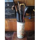 CERAMIC UMBRELLA STAND AND VARIOUS UMBRELLAS, ETC.