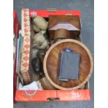 SUNDRIES INCLUDING TREEN BOXES, PAIR OF CARVED ELEPHANTS,