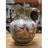 ANTIQUE GLAZED POTTERY AND RELIEF DECORATED JUG "WILLIE BREWD A PECK O MOAT" APPROXIMATELY 25cm