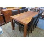 MODERN STAINED SOLID OAK DINING TABLE WITH SIX CHAIRS AND SIDEBOARD