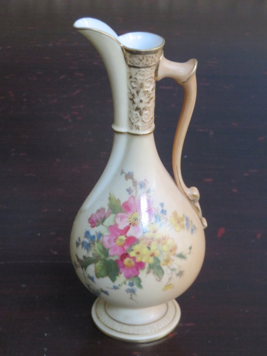 ROYAL WORCESTER BLUSH IVORY HANDPAINTED JUG,