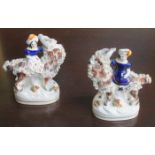 PAIR OF SMALL HANDPAINTED CERAMIC STAFFORDSHIRE FIGURE GROUP,