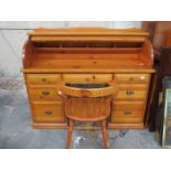 PINE ROLL TOP DESK AND CHAIR