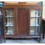 MAHOGANY THREE DOOR GLAZED DISPLAY CABINET