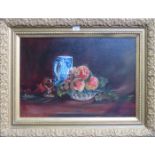 GILT FRAMED VICTORIAN STILL LIFE OIL ON CANVAS, UNSIGNED,