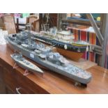 HALF SCRATCH BUILT MODEL REMOTE CONTROL BATTLESHIP AND THREE OTHER MODELS