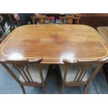 ANTIQUE MAHOGANY INLAID TILT TOP TABLE WITH FOUR INLAID CHAIRS