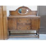 SMALL OAK MIRROR BACK SIDEBOARD WITH TWIST LEGS