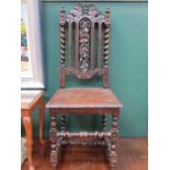 CARVED BARLEY TWIST OAK HALL CHAIR