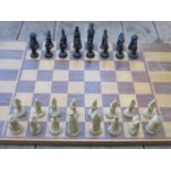 INLAID CHESS BOARD WITH PIECES