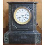 FRENCH BLACK SLATE MANTEL CLOCK WITH ENAMELLED DIAL, BY A SWAFUS,