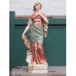 ROYAL DUX BOHEMIA GLAZED AND UNGLAZED FIGURE OF A LADY WITH STRINGED INSTRUMENT, No649,