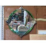 GOOD QUALITY ART DECO SECTIONAL WALL MIRROR WITH GREEN COLOURED GLASS BORDER,