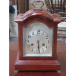 JUNGHAMS MAHOGANY CASED BRACKET CLOCK WITH SILVER COLOURED DIAL