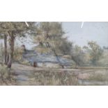 S MAURICE JONES, FRAMED WATERCOLOUR DEPICTING A COUNTRY COTTAGE SCENE,