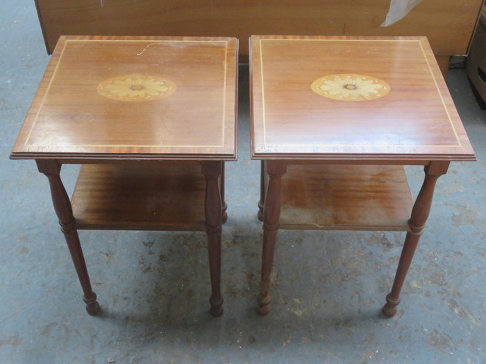 PAIR OF INLAID MAHOGANY SIDE TABLES