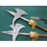 TWO MEDIEVAL STYLE WEAPONS AND SPEAR