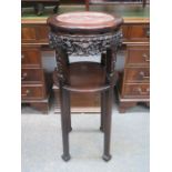 HEAVILY CARVED PIERCEWORK DECORATED ORIENTAL MARBLE TOP LAMP STAND