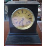 KLEYSER & CO GOOD QUALITY BLACK SLATE MANTLE CLOCK WITH CIRCULAR GILT METAL DIAL,