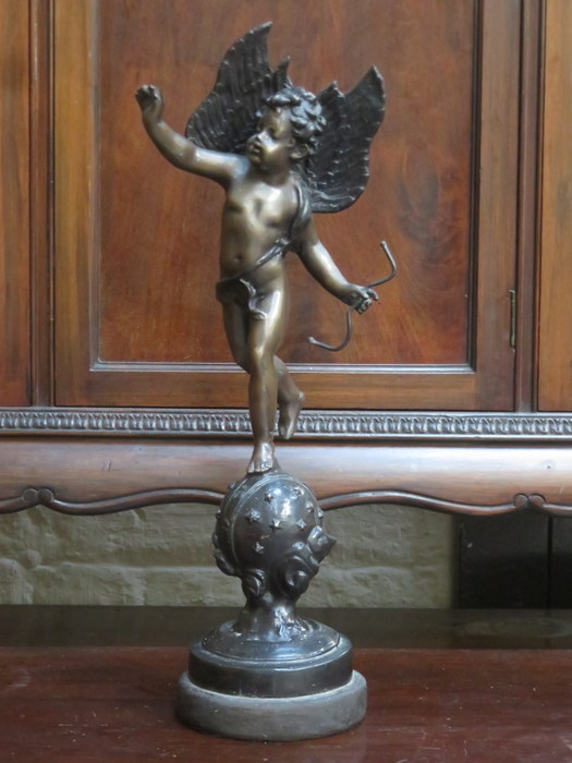 VICTORIAN BRONZE FIGURE ON STAND DEPICTING EROS, GOD OF LOVER, UNSIGNED,