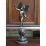 VICTORIAN BRONZE FIGURE ON STAND DEPICTING EROS, GOD OF LOVER, UNSIGNED,