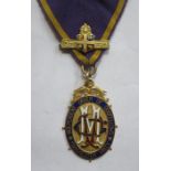 9ct GOLD AND ENAMELLED MEDAL ON RIBBON- INDEPENDENT ORDER OF ODDFELLOWS MANCHESTER UNITY