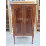 TWO DOOR EDWARDIAN MAHOGANY STRING INLAID MUSIC CABINET