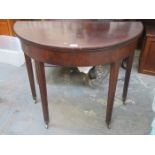 ANTIQUE MAHOGANY STRING INLAID FOLD OVER TEA TABLE