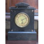 VICTORIAN BLACK SLATE MANTLE CLOCK WITH CIRCULAR DIAL