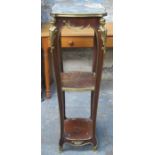 MAHOGANY FRENCH STYLE ORMOLU MOUNTED AND MARBLE TOPPED THREE TIER PLANT STAND