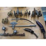 PARCEL OF VARIOUS KUKRI STYLE KNIVES, MODEL CANNONS, ETC.