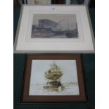 TWO FRAMED LIVERPOOL WATERCOLOURS INCLUDING WATERLOO DOCK