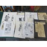 COLLECTION OF MAINLY 1960s FASHION DRAWINGS AND NEWSPAPER CUTTINGS, ETC.