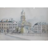 RUTH ANN TITLEY, FRAMED WATERCOLOUR AND INK DEPICTING HAMILTON SQUARE, WIRRAL,