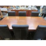 MODERN STAINED SOLID OAK DINING TABLE WITH SIX CHAIRS AND SIDEBOARD