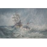 FRAMED WATERCOLOUR DEPICTING A GALLEON AND TUG WITHIN A STORMY SEASCAPE SCENE, UNSIGNED,