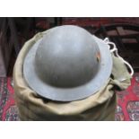 SOLDIER'S KIT BAG AND MILITARY TIN HELMET WITH BELGIUM FLAG TO SIDE