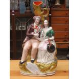 HANDPAINTED ANTIQUE STAFFORDSHIRE FIGURE GROUP FORM POSY VASE DEPICTING HIGHLAND MARY (AT FAULT),