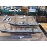 MODEL CUNARD CRUISE LINER - RMS LUSITANIA PLUS MODEL GALLEON