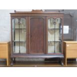 MAHOGANY THREE DOOR GLAZED DISPLAY CABINET