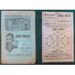 TWO 1930s FOOTBALL PROGRAMMES- BLACKBURN ROVERS AND DERBY COUNTY