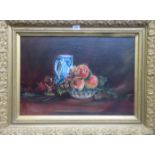 GILT FRAMED VICTORIAN STILL LIFE OIL ON CANVAS, UNSIGNED,