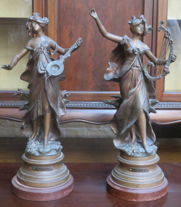 PAIR OF FRENCH SPELTER FIGURES- MELODIE CHAMP ETRE AND CHANT DU SOIR,