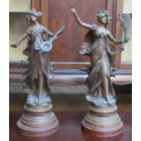 PAIR OF FRENCH SPELTER FIGURES- MELODIE CHAMP ETRE AND CHANT DU SOIR,