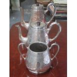 DECORATIVE SILVER PLATED THREE PIECE TEA SET