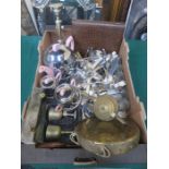 QUANTITY OF SILVER PLATEDWARE, FLATWARE AND BRASSWARE, ETC.