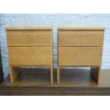 PAIR OF SMALL LIGHT OAK TWO DRAWER BEDSIDE CHESTS